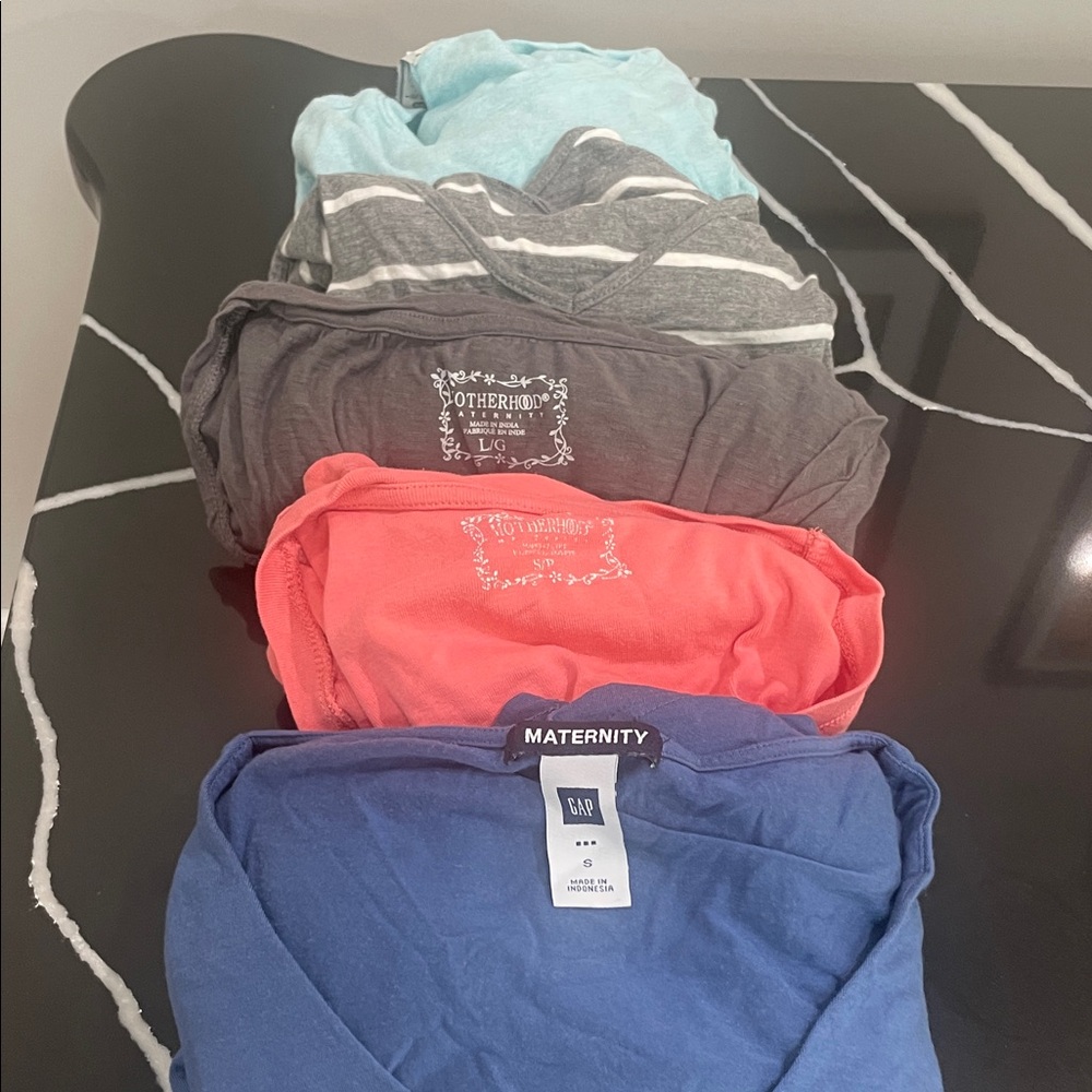 Lot of 5: maternity Old Navy  Tees - Blue, Coral, Gray, Light Blue striped